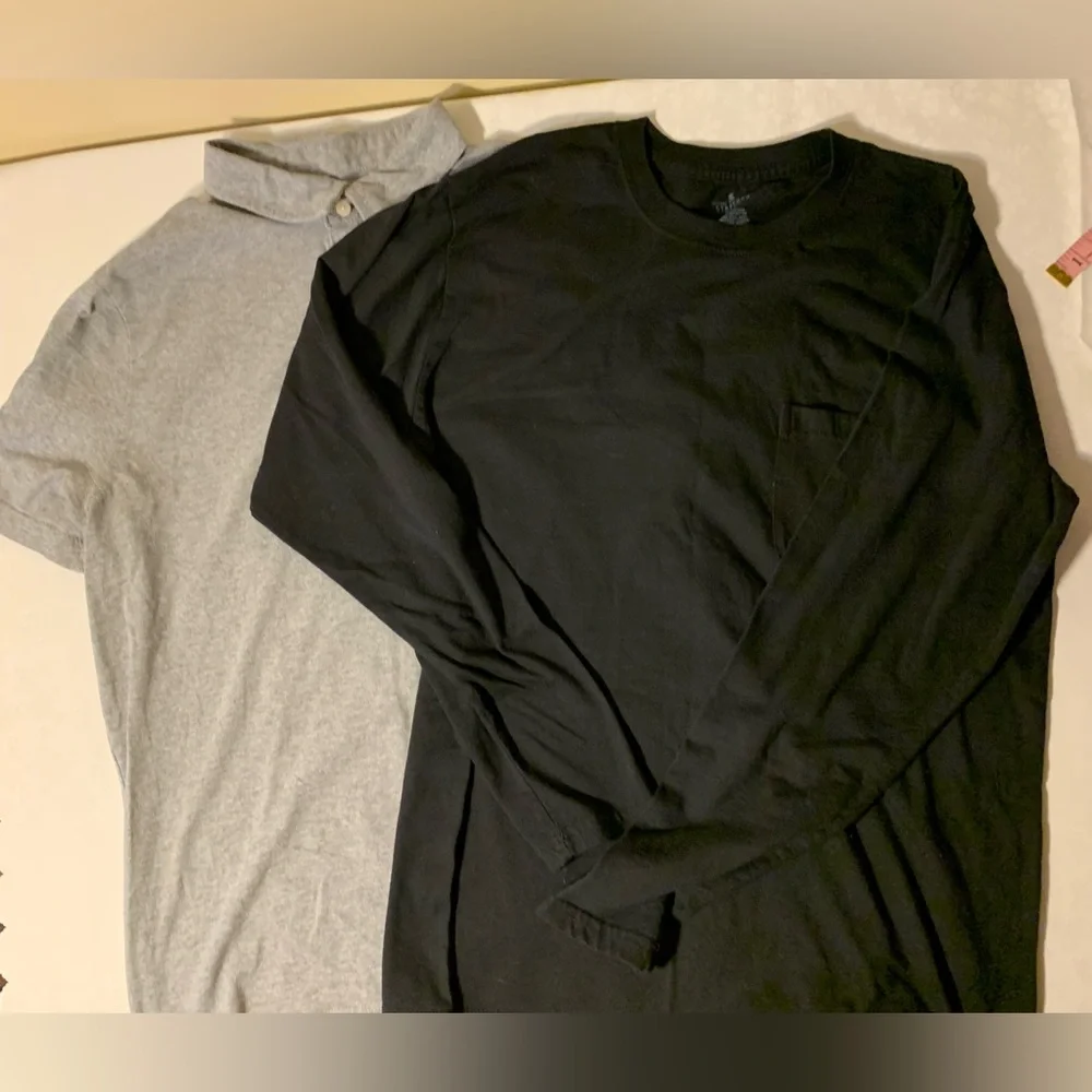 EUC Bundle of 2 Shirts: Short-Sleeve Super Soft Polo Tee, Long-Sleeve Black Tee - Picture 9 of 15
